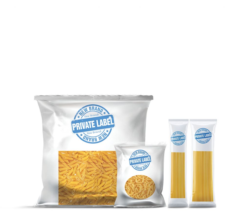 packages of pasta written private label