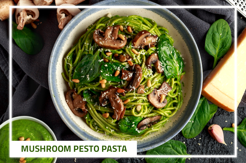 pesto spaghetti with mushroom