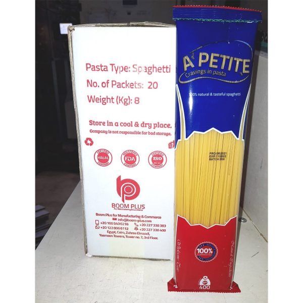 A'Petite Spaghetti in front of a box